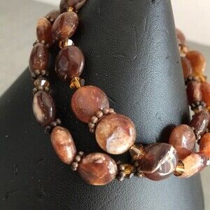 Vintage Handmade Brandy Opal Swarovski Crystal Copper Double Strand Bracelet